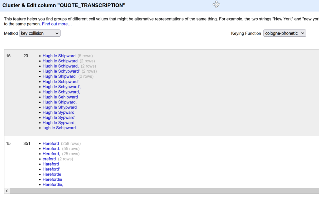 Digital Humanities Tool pick 4: OpenRefine's Cluster & Edit feature